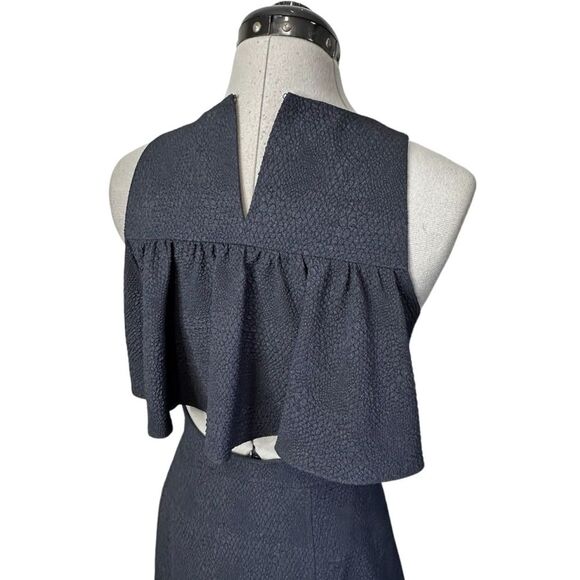 REBECCA TAYLOR Dress Sz 2 Textured Stretch Woven Ruffle Cut Out Back Black - Picture 2 of 16